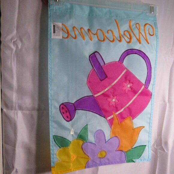 Embroidered Welcome Spring Watering Can Gardening Flag 18x12" Made by JetMax - Picture 2 of 10